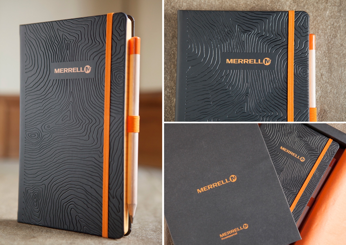 Castelli Notebook Tucson Edge with full cover emboss, digitally printed logo and Coloured Pencil End - Merrell